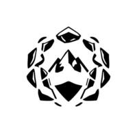 Symmetrical Black and White Geometric of Mountains and Abstract Shapes in a Circular Pattern on White Background. vector