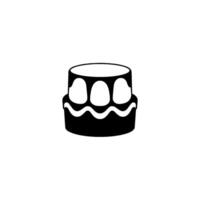 Twotiered black and white stylized cake illustration with three dripping elements, and a decorative wavy border, isolated on white. vector