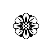 Symmetrical Black and White Floral Illustration with a Simplified Petal Pattern, Isolated on White Background. vector