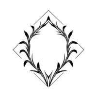 Elegant Black and White Ornamental Frame with Floral Motifs, Set in a Rhombus, Illustrating Art Deco Aesthetics. vector