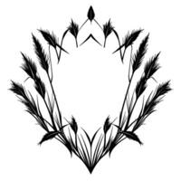 Artistic, symmetricallyarranged blackandwhite botanical illustration of feathery grasses forming a central frame or border, highlighting natures elegant . vector