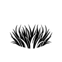 A stylized black silhouette of a tuft of grass, with long, curved blades on a clean white background. vector