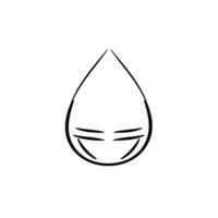 Simple Black and White Cartoon Illustration of a TeardropShaped Face with Horizontal Eyes and Smile on a Clean Background. vector