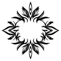 Symmetrical Floral Mandala Bold Black Ink Drawing of an Abstract Flower with Leaflike Shapes, Isolated on White, Circular Frame. vector