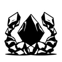 Symmetric Geometric Black and White Emblem Central Mountain Surrounding Rock Formations, Isolated Composition vector