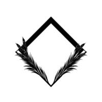 Black and White Geometric A Diamond Frame Adorned with Stylized Feathers, Suggesting Nature and Elegance. vector