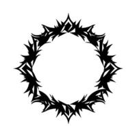 Intricate Black Silhouette Wreath Featuring Sharp, Spiked, and Pointed Geometric Shapes Surrounding a Circular Empty Space on White Background. vector