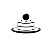 Minimalist Black and White Cake Illustration, Featuring a TwoLayered Cake with a Large Round Topping and Small Dot Decorations, on a Circular Plate. vector
