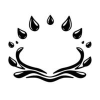 illustration of water droplet splash, stylized with black ink, emanating from stylized splash shapes, creating a circular . vector