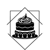 Elegant Minimalist Black and White Cake with Decorative Swirls in Geometric Frame, Perfect for Bakeries and Celebrations. vector