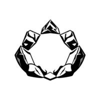 Black and white illustration of a stylized, geometric, crownlike shape composed of angular, crystalline forms, suggesting a powerful, abstract emblem or . vector