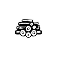 Abstract minimalist black and white illustration of an organically shaped object with stacked layers and circular elements against a blank white background. vector