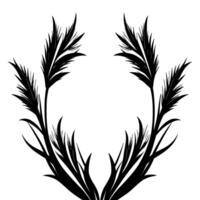 Symmetrical black and white stylized floral arrangement evoking a serene and minimalist aesthetic, featuring feathery plumes in an abstract composition. vector