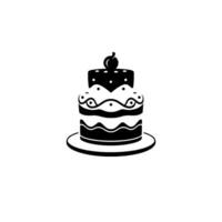 Minimalist Black and White Illustration of a TwoTier Cake with Cherry Topping on a Plate vector