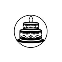 Minimalist Black and White Cake , Featuring Two Tiers, Candle Flame, and Circle Frame. vector
