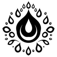 Symmetrical black and white featuring a stylized drop with surrounding droplet and circle pattern, evoking a clean, modern aesthetic. vector