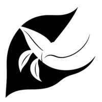 Bold Monochrome Floral with Leafy Elements, Featuring Sharp Curves and a Striking Contrast of Black and White. vector