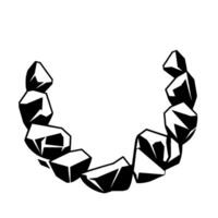 Black and white art of a semicircular arrangement of polygonal rocks on a white background, minimalist, and abstract. vector