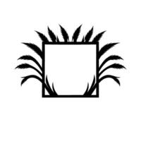 Monochrome Square Frame Ornamented with Black, FeatherLike Foliage and Plants, Isolated on White Background. vector