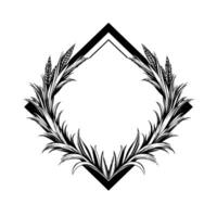 Elegant Black and White Diamond Frame with Wheat and Foliage, Minimalist , Decorative Border, Perfect for Invitations and Logos. vector
