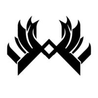 Abstract Black and White Symmetric with Winglike Elements and Geometric Diamond Shape Centerpiece on White Background. vector