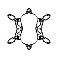 Symmetrical Black Ink Illustration Abstract Geometric TurtleLike with Interior Leafy Patterns, Simple Lines, and Isolated on White vector