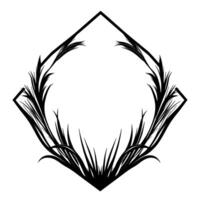 Geometric Diamond Frame with Ornate Black Silhouetted Foliage, Isolated on White, Decorative and Symbolic. vector