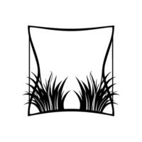 Minimalist Black and White Grass Silhouette Inside a Rectangular Border with a Decorative, Curved Frame. vector