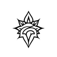 Ornate Black and White Geometric Floral Emblem with StarLike Points and a Central Rounded Leaf Motif, Isolated on White Background. vector