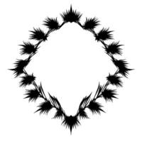 A stylized black and white ornamental frame, diamond shaped with spiky, feathery plant elements against a white background. vector