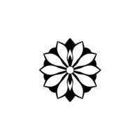 Geometric Black and White Flower Mandala with Overlapping Petals Against a Clean White Background. vector