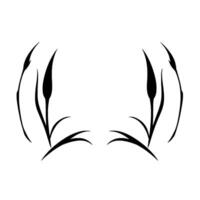 Symmetric black and white botanical , stylized reeds, minimalist art composition on a stark white background, capturing simplicity. vector