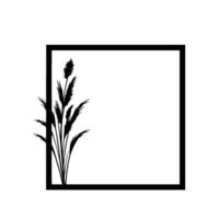 Black Silhouette of Ornamental Grass within a Square Frame, Minimalist Botanical Illustration on White. vector