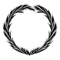 Black and white, stylized, circular featherlike , creating a symmetrical decorative frame or border on a white background. vector