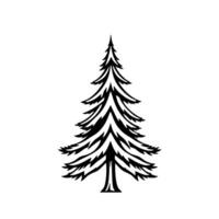Minimalist, stylized black and white illustration of a symmetrical evergreen fir tree, and bold, isolated on a white background. vector