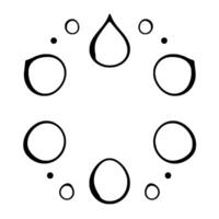 Abstract Black and White Circular Diagram with a teardrop in the center, illustrating a sequence or process. vector