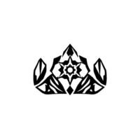 Abstract Crownlike Emblem with Central Starburst and Geometric Black Shapes on White Background. vector