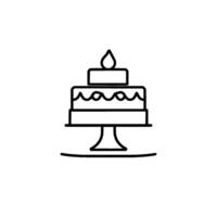 Minimalist Black and White Illustration of a ThreeTiered Cake with a Candle on a Cake Stand, Isolated on White. vector