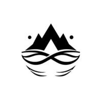 Abstract Black and White of Mountain Peaks Over Water with Circular Accents on a White Background. vector