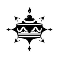 Stylized Black and White Cake with Arrows and Geometric Embellishments, Minimalist Illustration. vector