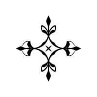 Symmetrical Black Ornament with Floral and Geometric Elements on White Background, Isolated Decorative Cross . vector