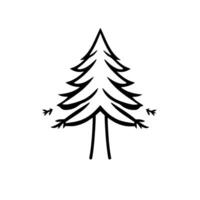 Minimalist Black Outline Illustration of a Conifer Tree with Extended Branch Tips on a Pure White Background. vector