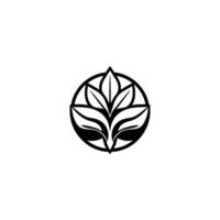 Monochromatic Botanical Emblem Stylized Leaves in a Circle, Minimalist Black and White . vector