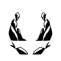 Symmetrical Black and White Abstract Illustration Two Geometric Figures Mirroring Each Other, Set Against White Space. vector