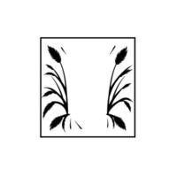 Stylized symmetrical minimalist illustration of black reed plants within a square frame on white background. vector