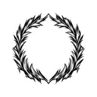 Intricate Black and White Feather Circle Frame, Floral , Symbolic Decoration, Minimalist Style, Elegant Composition. vector