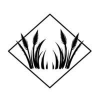 Elegant Black and White of Reeds and Blades of Grass Contained within a Diamond Shape, Simple, Minimalist . vector