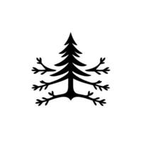 Stylized Black Silhouette of a Fir Tree with Branching Extensions Against a Clean White Background. vector