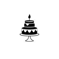 Minimalist ThreeTiered Birthday Cake with Lit Candle, Set on a Cake Stand, Isolated Against a White Background. vector