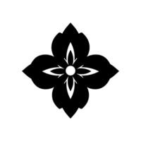 Symmetrical Floral Emblem in Grayscale Geometric Black Flower with White Accents Centered on a White Backdrop, Evoking Modern Elegance. vector